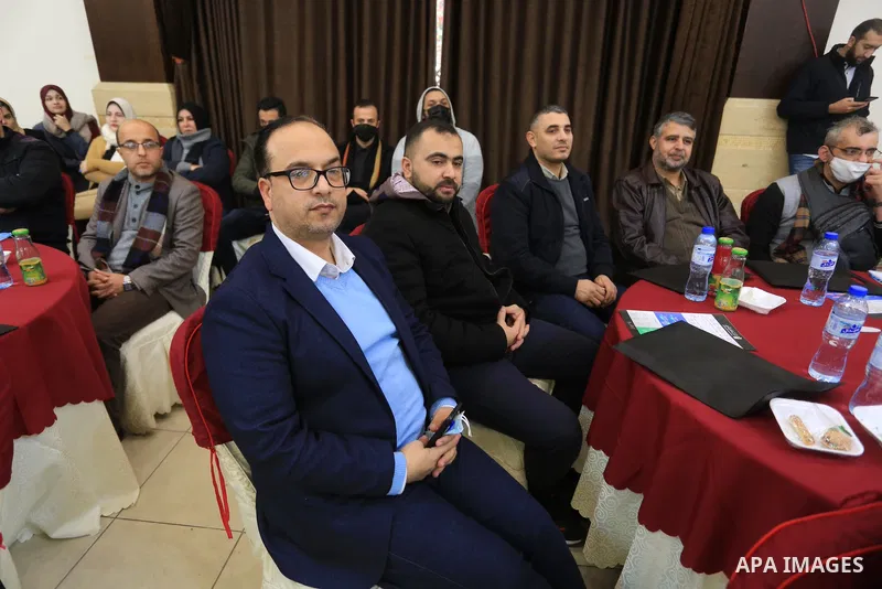 Palestinian journalists attend the honoring ceremony in Gaza city on December 30, 2021. Photo by Ashraf Amra