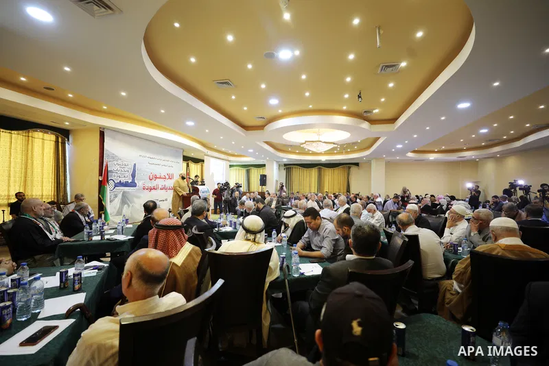 Palestinians attend the conference on the 104th anniversary of Britain's Balfour Declaration in Gaza city on November 1, 2021. The 1917 Balfour Declaration is a formal statement of policy by the British government regard...