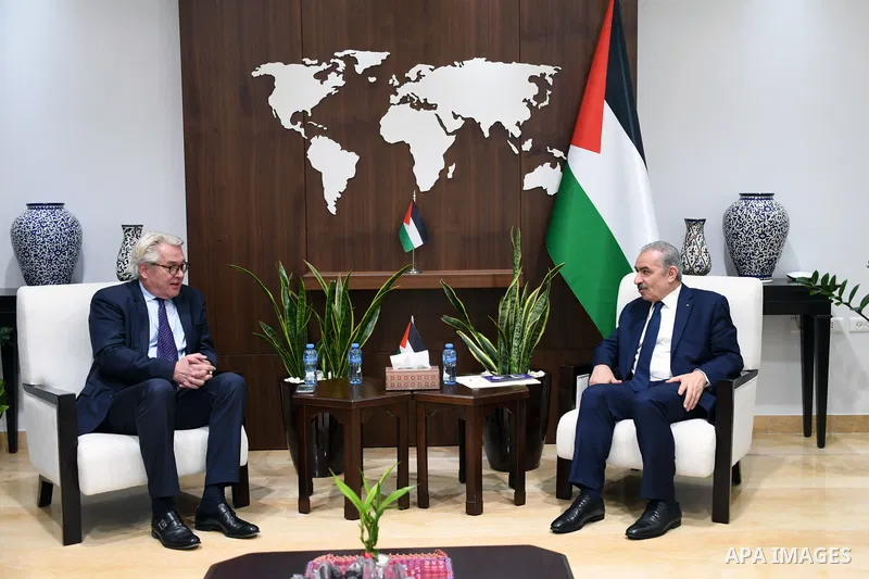 Palestinian Prime Minister Mohammed Ishtayeh meets with Special Coordinator for the Middle East Peace Process, Tor Wencesland, in the West Bank city of Ramallah on November 9, 2021. Photo by Prime Minister Office