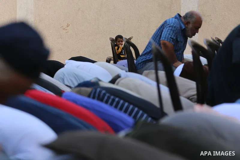 Palestinians pray for rain in Jabalia in the northern Gaza Strip on November 11, 2021. The special Muslim prayers known as Salat al-Istisqa, it is a ritual practiced since the time of the Prophet Mohammed, are frequently...