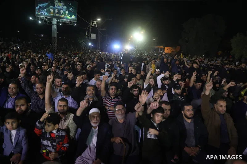 Palestinians attend a memorial service for Islamic Jihad commander, Bahaa Abu el-Atta, in Gaza city on November 12, 2021. Abu el-Atta killed with his wife by an Israeli missile strike on their home on November 2019. Phot...