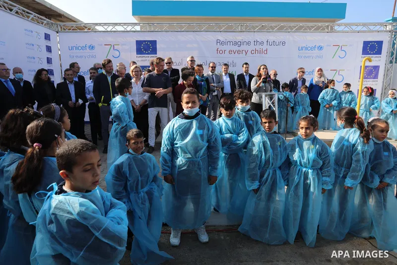 Sven Kühn von Burgsdorff, European Union Representative visits a desalination plant in Deir al-Balah in the central Gaza Strip on November 24, 2021. Photo by Ashraf Amra