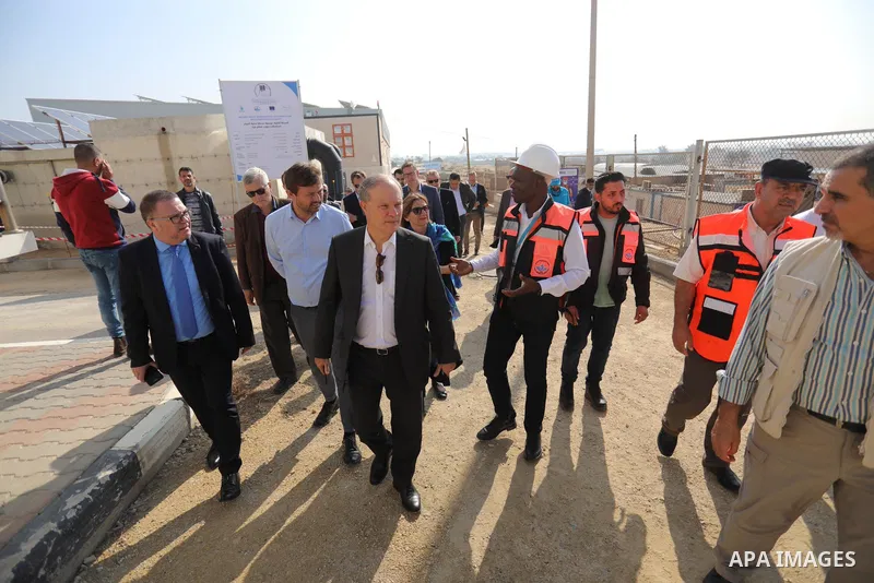 Sven Kühn von Burgsdorff, European Union Representative visits a desalination plant in Deir al-Balah in the central Gaza Strip on November 24, 2021. The delegation is going to meet with representatives of various sectors...