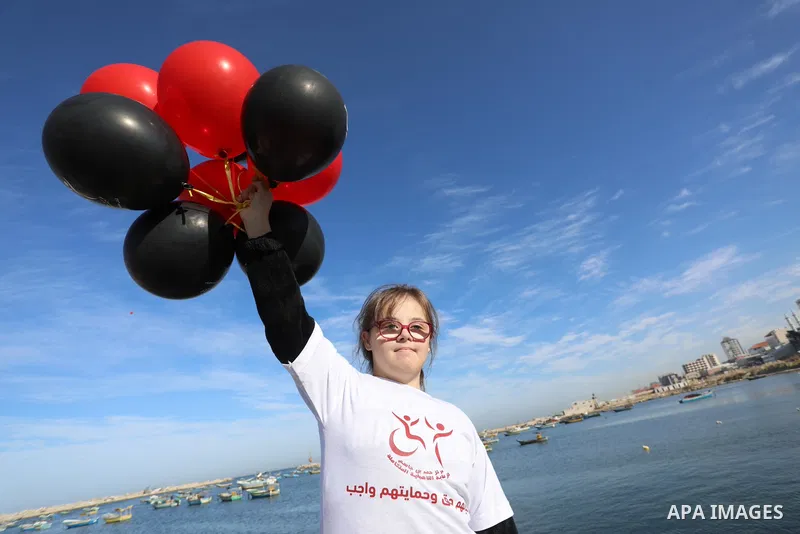 Palestinian children with disabilities take part in an event on the International Day of Disabled Persons at Gaza port on November 30, 2021. The annual observance of the International Day of Disabled Persons was proclaim...