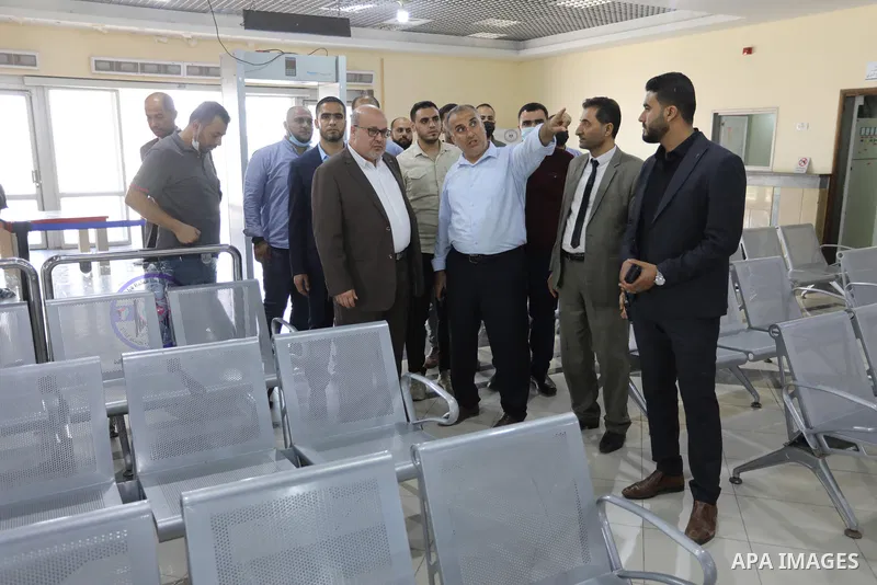Head of government administration in Gaza Strip, Essam Al-Dalis makes an inspection tour of the Rafah crossing between the Gaza Strip and Egypt, before he cross the border to Egypt, in southern Gaza strip on October 3, 2...