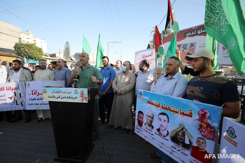 Palestinians take part in a rally ​on 10th anniversary of prisoners swap deal between Hamas and Israel, in Gaza city on October 17, 2021. October will mark a decade since the last major swap deal between Israel and Hamas...