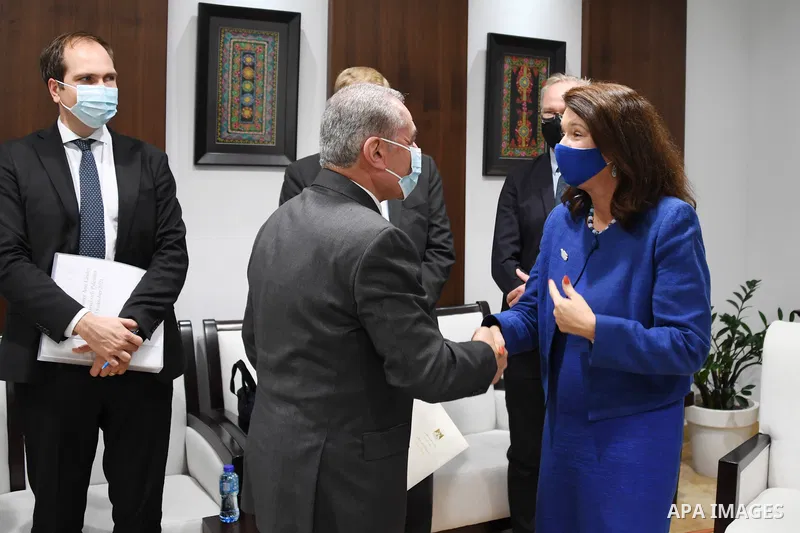 Palestinian Prime Minister Mohammed Ishtayeh meets with Swedish Foreign Minister Ann Linde, in the West Bank city of Ramallah on October 19, 2021. Photo by Prime Minister Office