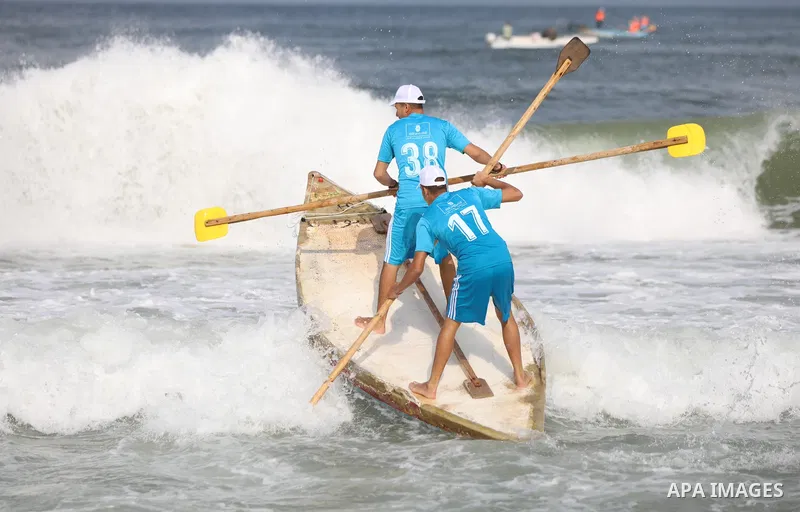 Palestinian players take part in the first sailing and rowing championship on the shore of the Mediterranean, in Gaza city, on Ocotber 20, 2021. The Palestinian Sailing and Rowing Federation organized the first sailing a...