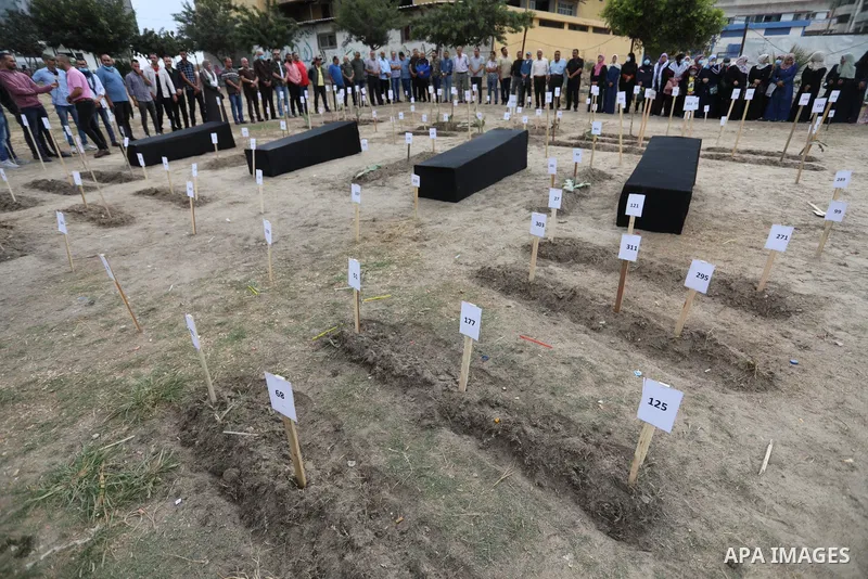 Palestinians take part in a protest to demand the release of the bodies of held by the Israeli army in Gaza city, on Ocotber 20, 2021. According to the Jerusalem Legal Aid and Human Rights Center (JLAC), Israel held the...