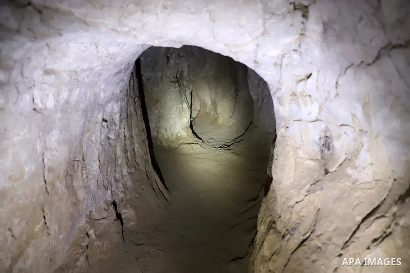 Palestinian adventurers walk amid dangerous cliffs during their journey to explore Valley and Cave of Saint Khreitoun near the West Bank city of Bethlehem, on October 25, 2021. To the southeast of Bethlehem, between the...