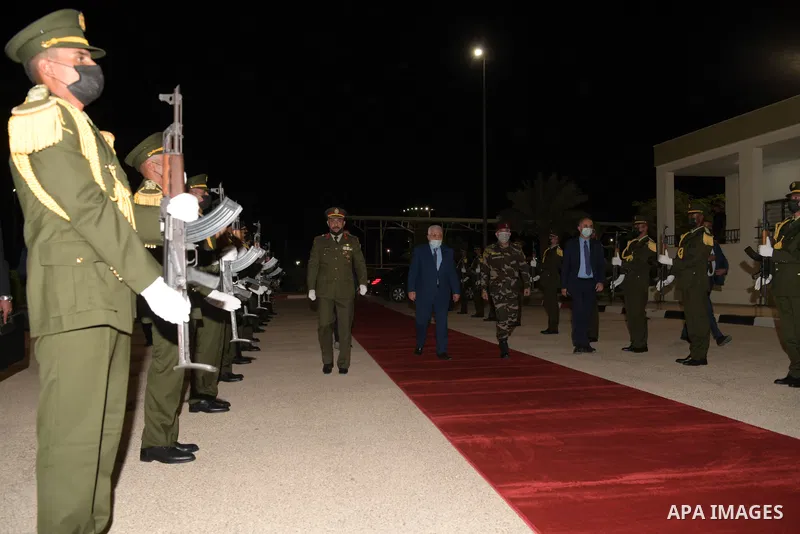 Palestinian President Mahmoud Abbas attends Presidential Guard Training Camp in the West Bank city of Jericho, on October 23, 2021. Photo by Thaer Ganaim