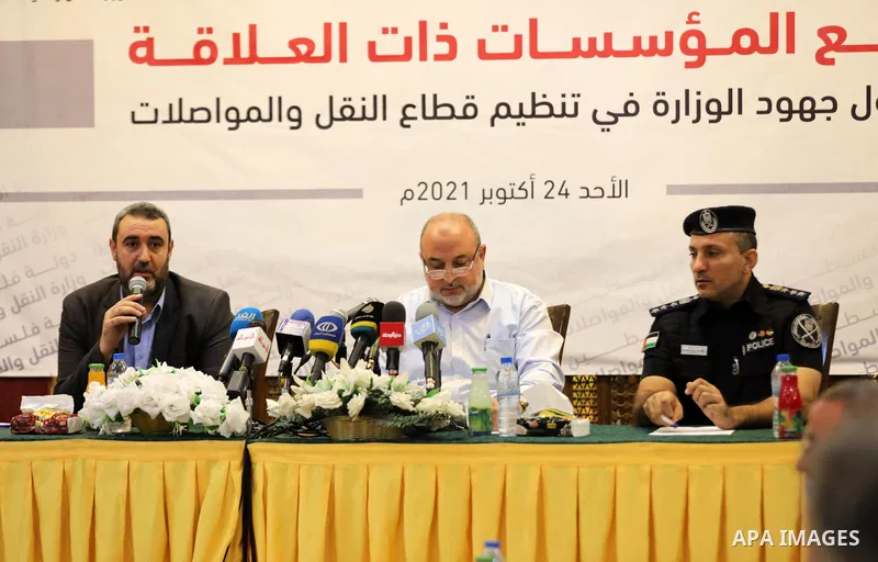 Undersecretary of the Ministry of Transport and Communications Salah El-Din Abu Sharekh, speaks during a press conference in Gaza City, on October 24, 2021. Photo by Ramadan El_agha