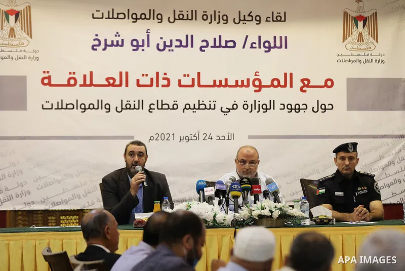Undersecretary of the Ministry of Transport and Communications Salah El-Din Abu Sharekh, speaks during a press conference in Gaza City, on October 24, 2021. Photo by Ramadan El_agha