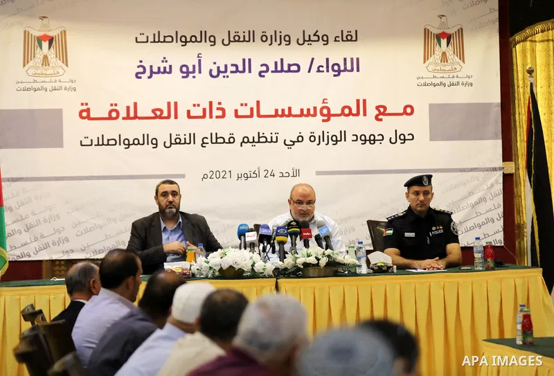 Undersecretary of the Ministry of Transport and Communications Salah El-Din Abu Sharekh, speaks during a press conference in Gaza City, on October 24, 2021. Photo by Ramadan El_agha
