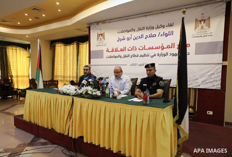 Undersecretary of the Ministry of Transport and Communications Salah El-Din Abu Sharekh, speaks during a press conference in Gaza City, on October 24, 2021. Photo by Ramadan El_agha