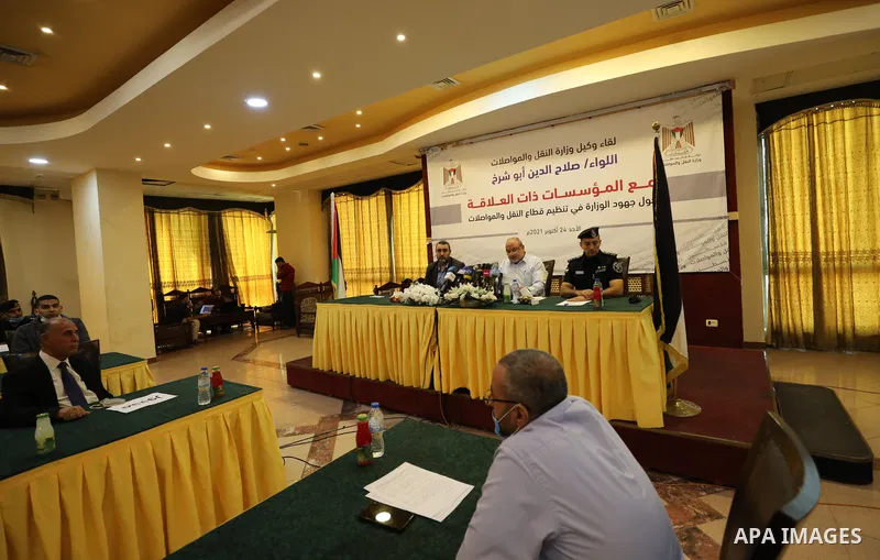 Undersecretary of the Ministry of Transport and Communications Salah El-Din Abu Sharekh, speaks during a press conference in Gaza City, on October 24, 2021. Photo by Ramadan El_agha