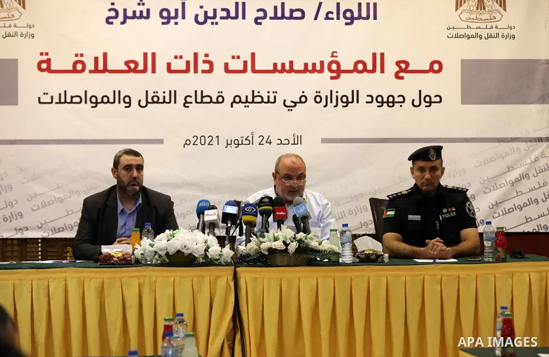 Undersecretary of the Ministry of Transport and Communications Salah El-Din Abu Sharekh, speaks during a press conference in Gaza City, on October 24, 2021. Photo by Ramadan El_agha