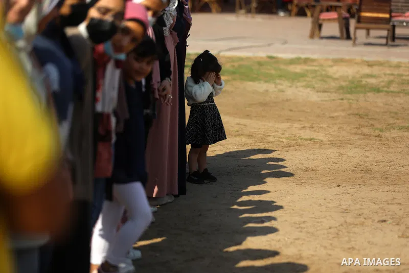 Palestinian girls take part in a fun activity, marking the international day of the girl in Gaza city, on October 25, 2021. The International Day of the Girl Child focuses attention on the need to address the challenges...