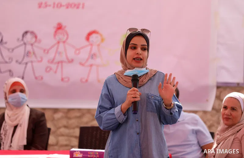 Palestinian girls take part in a fun activity, marking the international day of the girl in Gaza city, on October 25, 2021. The International Day of the Girl Child focuses attention on the need to address the challenges...