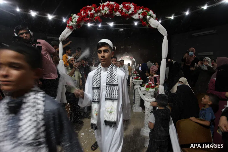Palestinian children participate in a ceremony to honor the memorizers of the Holy Koran, in Gaza city on October 25, 2021. Photo by Omar Ashtawy