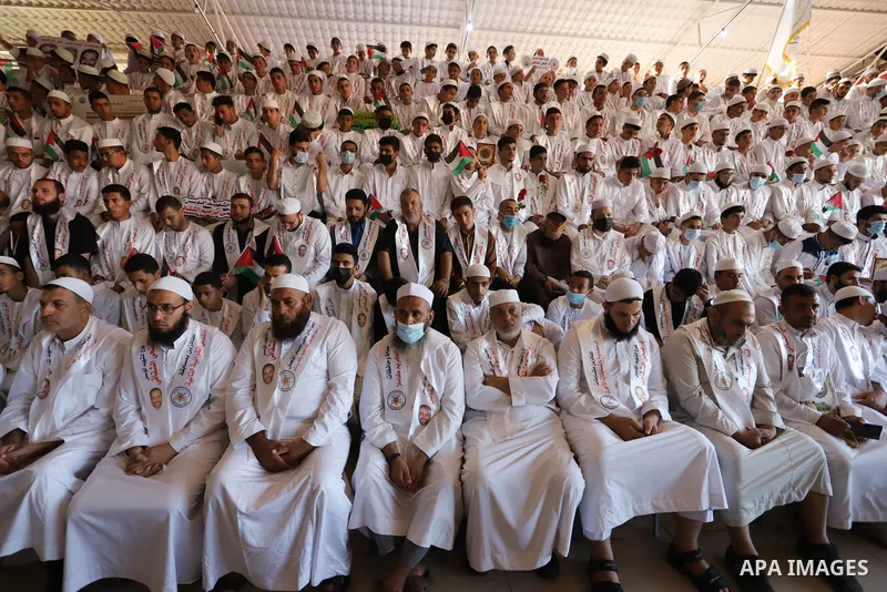Palestinians participate in a ceremony to honor the memorizers of the Holy Koran, in Gaza city on October 26, 2021. Photo by Omar Ashtawy
