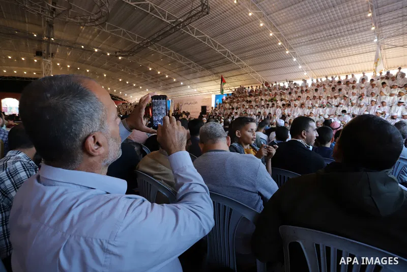 Palestinians participate in a ceremony to honor the memorizers of the Holy Koran, in Gaza city on October 26, 2021. Photo by Omar Ashtawy