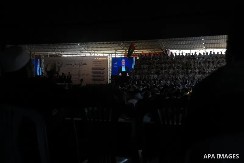 Palestinians participate in a ceremony to honor the memorizers of the Holy Koran, in Gaza city on October 26, 2021. Photo by Omar Ashtawy