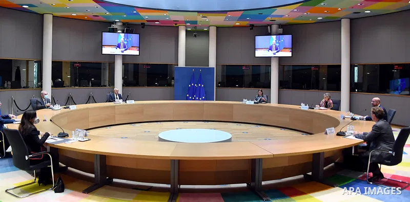 Palestinian Prime Minister Mohammed Ishtayeh meets with European Council President Charles Michel, in Brussels on October 27, 2021. Photo by Prime Minister Office