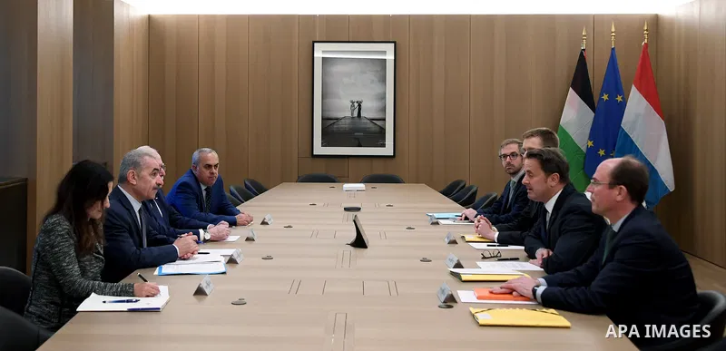 Palestinian Prime Minister Mohammed Ishtayeh meets with Luxembourg's Prime Minister Xavier Bettel, in Luxembourg, on October 28, 2021. Photo by Prime Minister Office