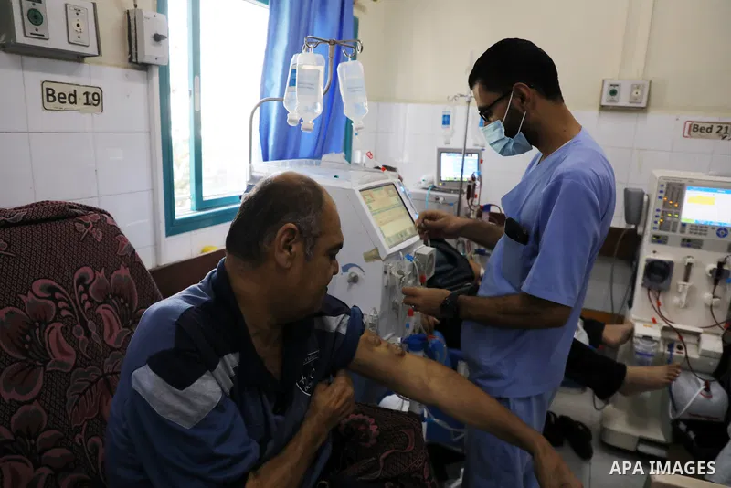 Palestinian patients are seen at a kidney dialysis unit of the al-Shifa Hospital in Gaza City among medicine shortage on October 28, 2021. Gaza Ministry of Health (MOH) declared Erythropoietin injections are out of stock...