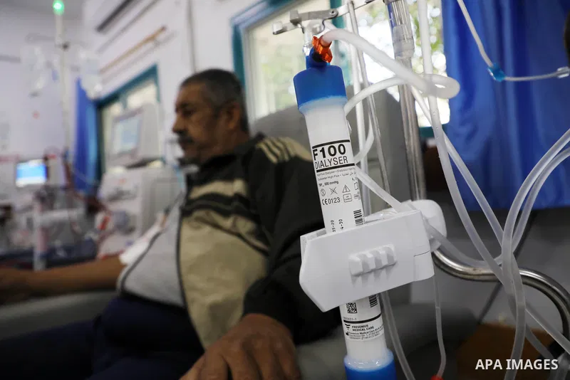 Palestinian patients are seen at a kidney dialysis unit of the al-Shifa Hospital in Gaza City among medicine shortage on October 28, 2021. Gaza Ministry of Health (MOH) declared Erythropoietin injections are out of stock...