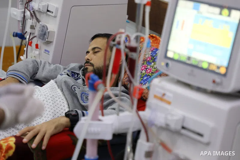 Palestinian patients are seen at a kidney dialysis unit of the al-Shifa Hospital in Gaza City among medicine shortage on October 28, 2021. Gaza Ministry of Health (MOH) declared Erythropoietin injections are out of stock...