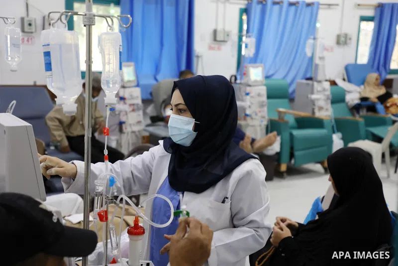 Palestinian patients are seen at a kidney dialysis unit of the al-Shifa Hospital in Gaza City among medicine shortage on October 28, 2021. Gaza Ministry of Health (MOH) declared Erythropoietin injections are out of stock...