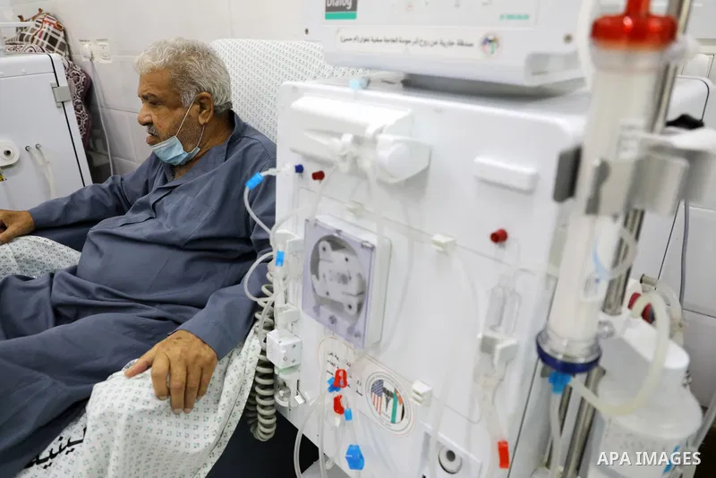 Palestinian patients are seen at a kidney dialysis unit of the al-Shifa Hospital in Gaza City among medicine shortage on October 28, 2021. Gaza Ministry of Health (MOH) declared Erythropoietin injections are out of stock...