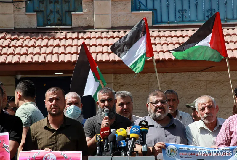 Palestinians take part in a protest to show solidarity with prisoner Israa Al-Jaabis helds in Israeli Jails, in front of the headquarters of the High Commissioner, in Gaza city on September 8, 2021. Israa Jaabis, a 36-ye...