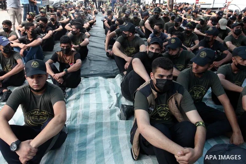 Palestinians attend Friday prayer in solidarity with prisoners at Israeli jails, in front of Red Cross office in Gaza city on September 24, 2021. A Palestinian ex-prisoner Wednesday night died in a Ramallah hospital afte...