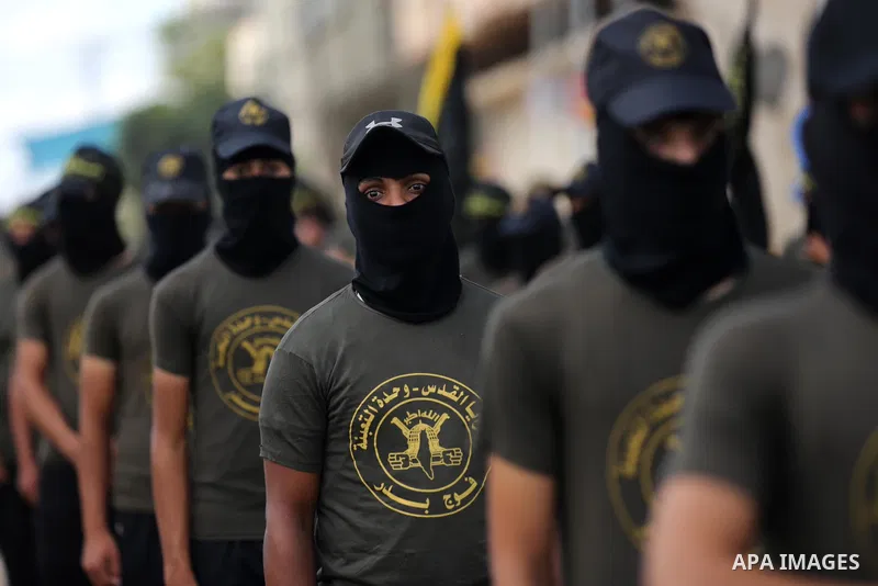 Palestinians take part in a protest to show solidarity with prisoners in Israeli Jails, in front of Red cross office in Khan Younis in the southern of Gaza strip, on Sebtember 27, 2021. Palestinian administrative detaine...