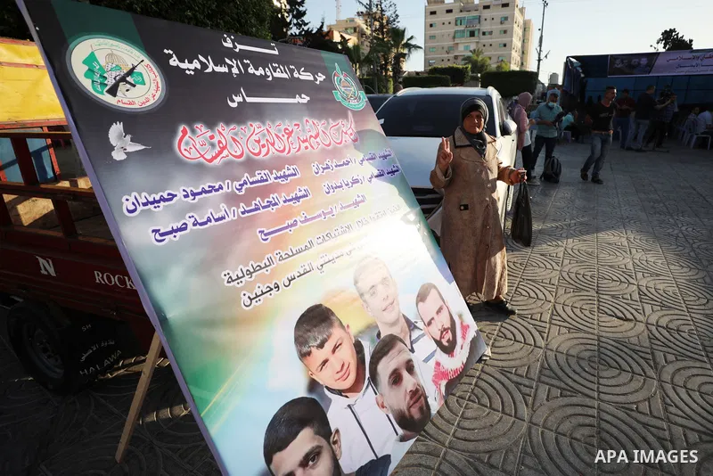 Palestinians take part in a mourning tent of five Palestinians killed by Israeli forces, in Gaza city on September 26, 2021. An Israeli operation to dismantle a Hamas Islamist cell in the West Bank sparked fierce gun bat...
