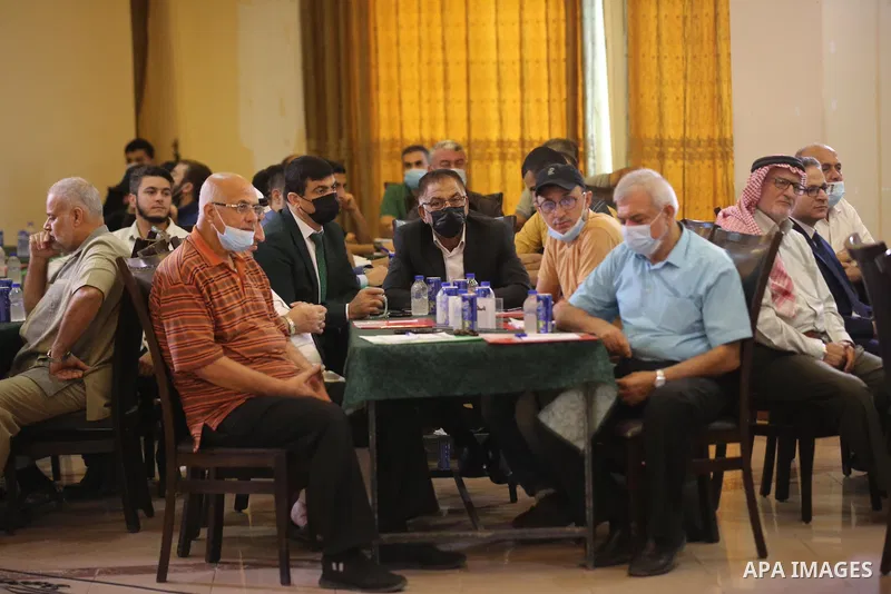 Members of Palestinian factions attend a meeting in Gaza City, on September 30, 2021. Photo by Ashraf Amra