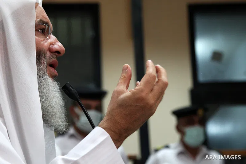 Sheikh Mohammed Hassan delivers testimony at a Egyptian court in the case known as the "ISIS Imbaba", in Cairo, Egypt on August 8, 2021. A group was formed that carried out a bombing in downtown Cairo, targeted a bank in...