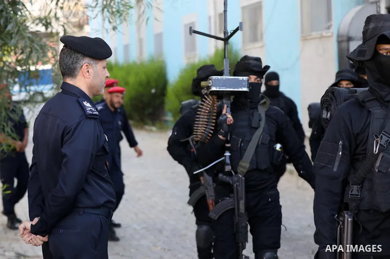 Chief of the Police, Major General Mahmoud Salah meets with Gaza's dignitaries to inform them of the police work in the Gaza Strip recently, in Gaza city on July 29, 2021. Photo by Ashraf Amra