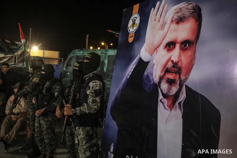 The Islamic Jihad Movement in Palestine is organizing a festival to commemorate the first anniversary of the departure of Secretary General Ramadan Shallah in Rafah in the southern Gaza Strip, on June 22, 2021. Photo by...