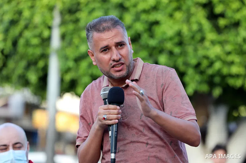 Palestinian journalists take part during discussion session on media performance during the recent Israeli military escalation, as a part of "Witness to the crime" exhibition, in Gaza city on June 10, 2021. Photo by Stri...