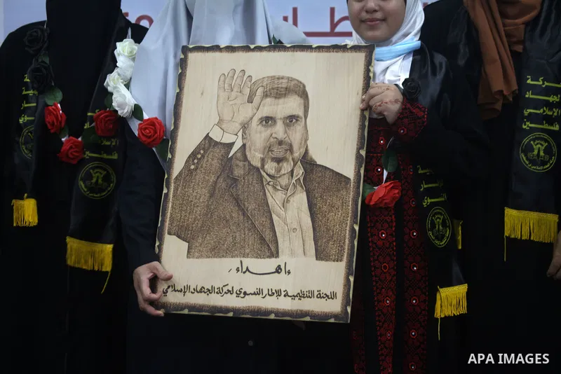 Palestinian supporters of Islamic Jihad movement take part in a rally on the first anniversary of the death of the movement's former leader Ramadan Shalah, in Gaza city, on June 10, 2021. Ramadan Abdullah Shalah, the for...