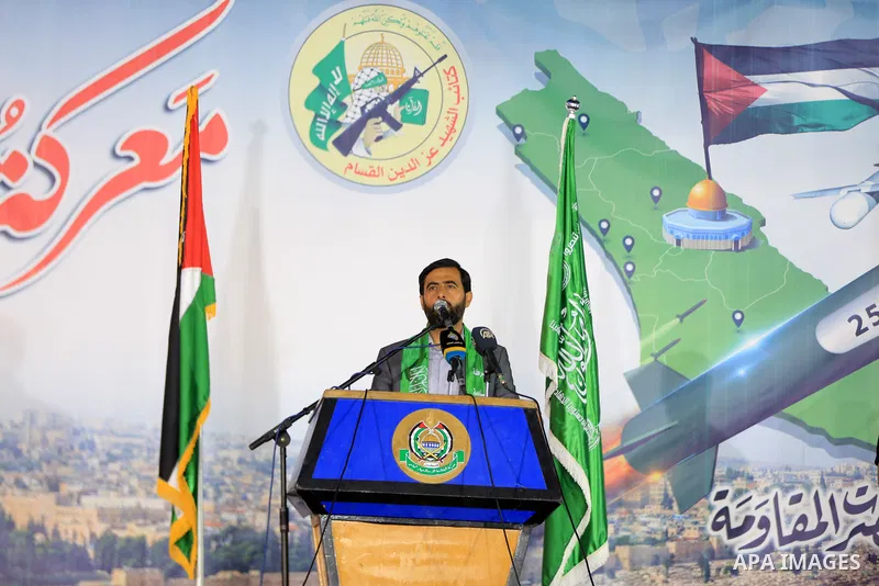 Leading Hamas member Mushir al-Masri, speaks during an anti-Israel rally in Gaza city, on June 9, 2021. The Egyptian-brokered truce ended 11 days of heavy Israeli bombing of Gaza and rocket fire from the impoverished coa...