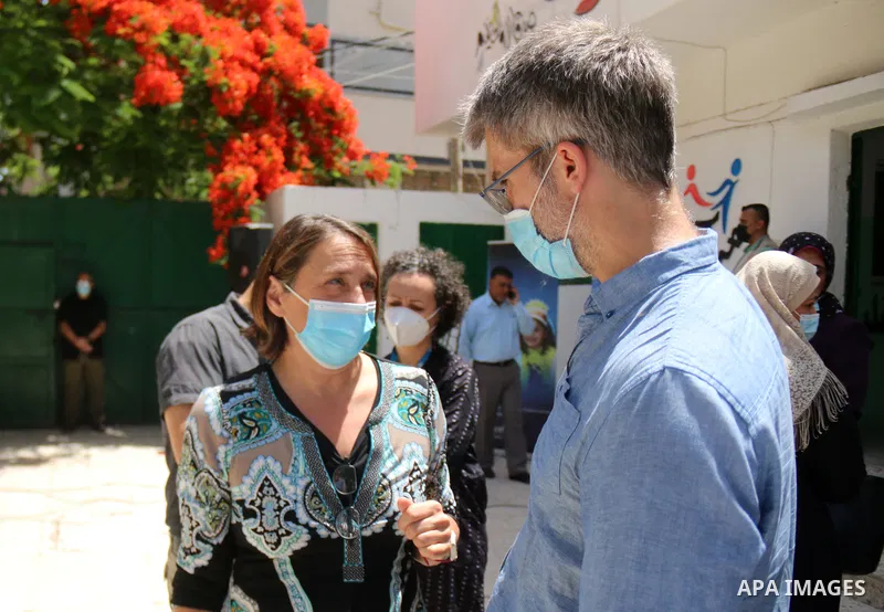 Humanitarian Coordinator in the Occupied Palestinian Territory, Lynne Hastings, visits the Afaq Family Center in Gaza city on June 09, 2021. The World Health Organization (WHO) warned of "staggering health needs" in the...