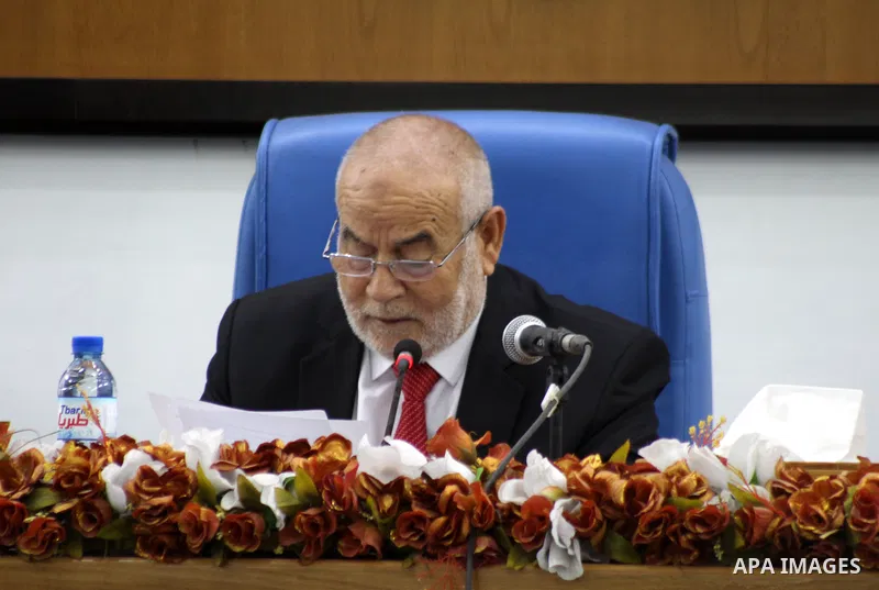 Deputy of the Legislative Council, Ahmed Bahar speaks during a meeting at the legislative council, in Gaza city on June 9, 2021. Palestinians mark "Naksa Day" to mourn the 54th anniversary of Israel's occupation of the W...