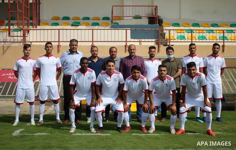 Palestinian Olympic Team Players, take part in training exercises in a Palestine stadium in Gaza City on June 8, 2021. Palestine first competed at the Summer Olympics, in 1996. The Palestinian National Authority is repre...
