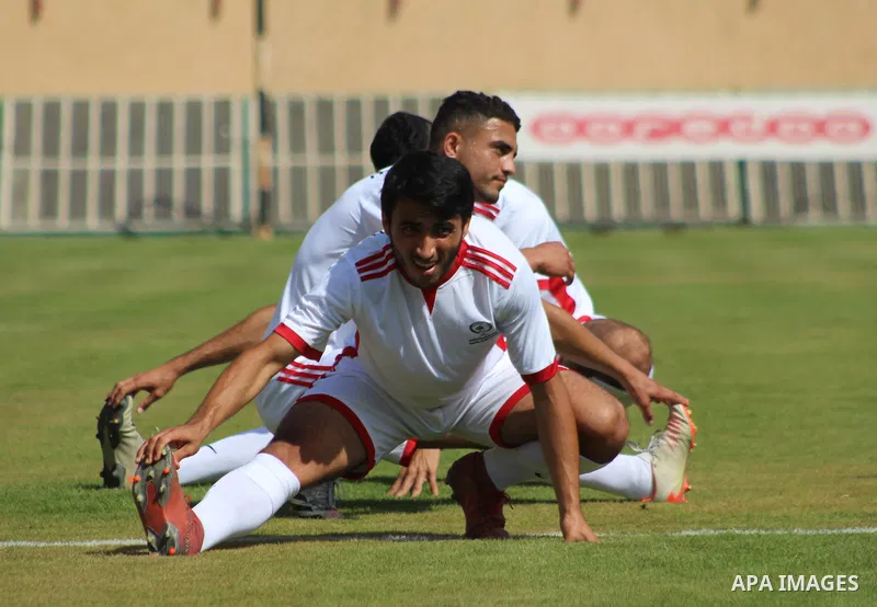 Palestinian Olympic Team Players, take part in training exercises in a Palestine stadium in Gaza City on June 8, 2021. Palestine first competed at the Summer Olympics, in 1996. The Palestinian National Authority is repre...