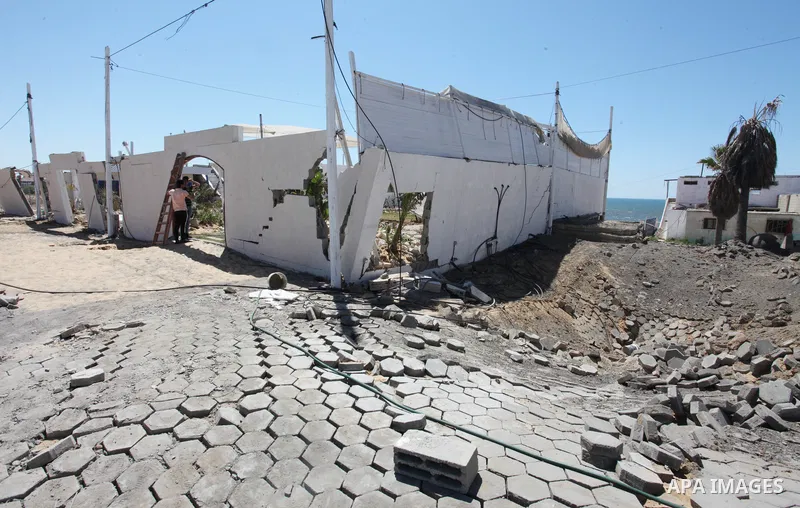 A picture show the studio "Hollywood beach" destroyed during conflict between Hamas and Israel, in Gaza City on June 5, 2021. Hollywood beach, studio for photography sessions for family events and weddings, newly built,...